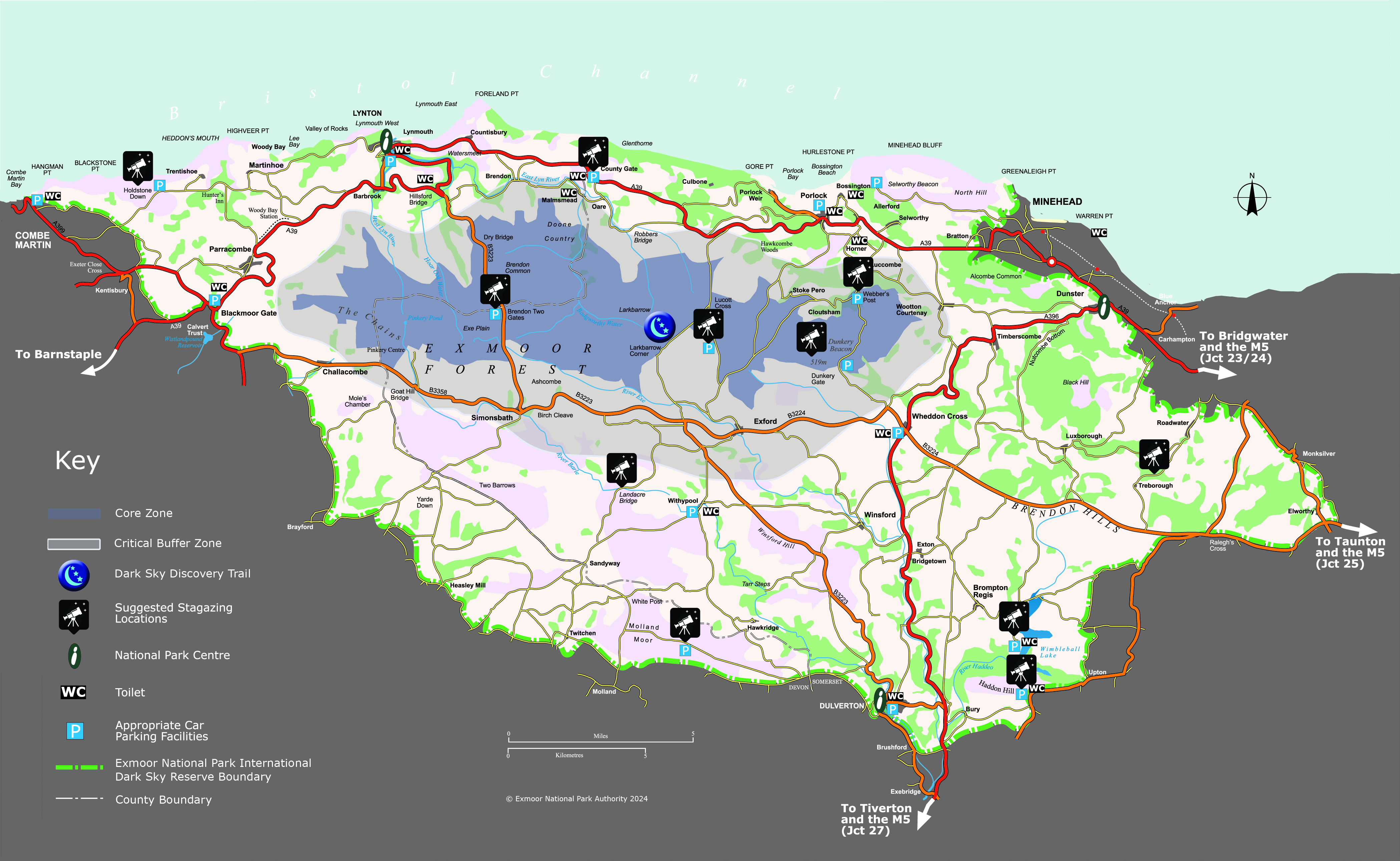 Map showing Exmoor International Dark Sky Reserve